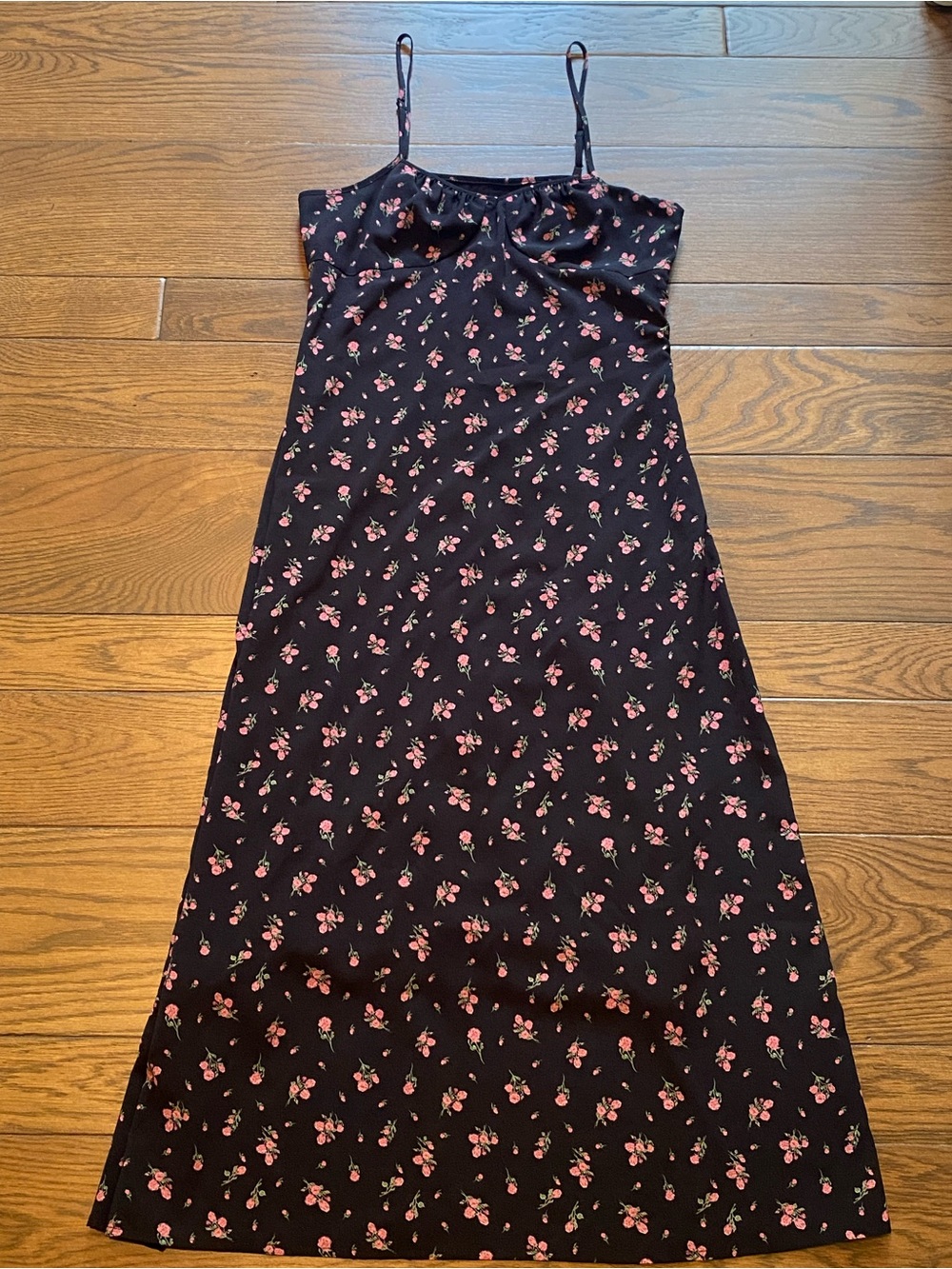 Carly Jean Los Angeles Black Midi Dress with Pink Floral Print